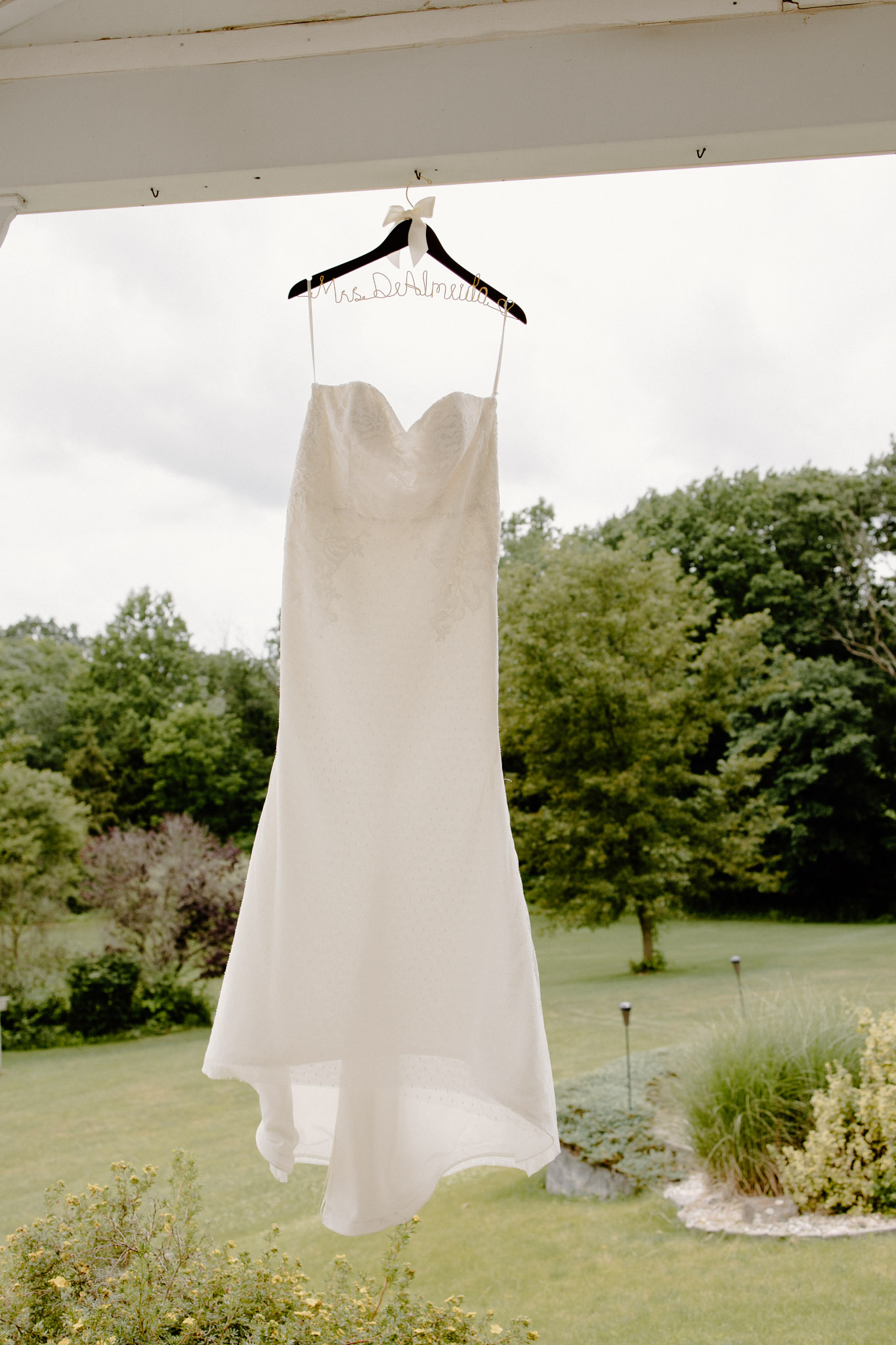 bride's dress hanging up